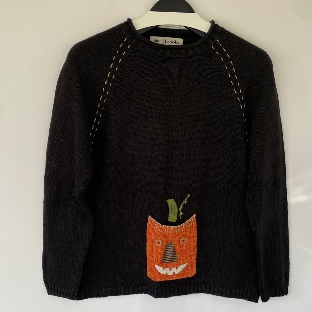 David Brooks Women’s Vintage Black Sweater with Orange Fall Pumpkin Medium